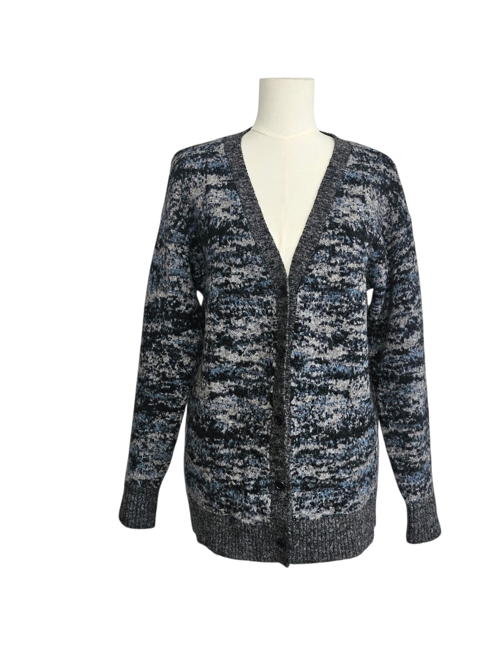 Athleta Marled V-Neck Cardigan in Gray and Blue Size L